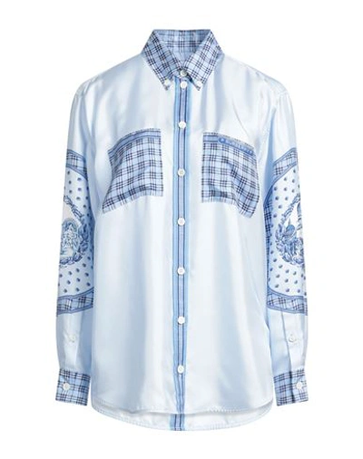 Shop Burberry Woman Shirt Sky Blue Size 6 Silk