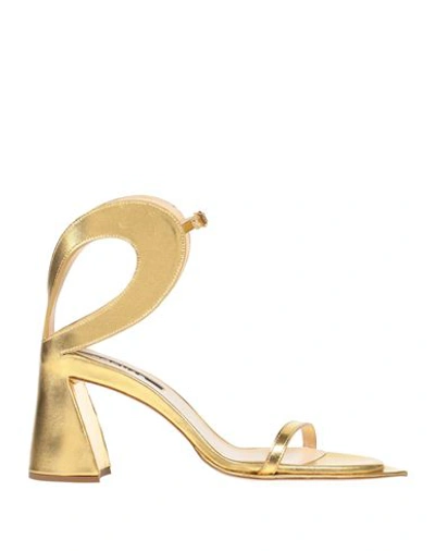 Shop Rochas Woman Sandals Gold Size 7.5 Soft Leather