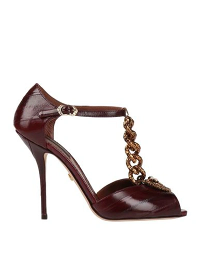 Shop Dolce & Gabbana Woman Pumps Burgundy Size 6 Leather In Red