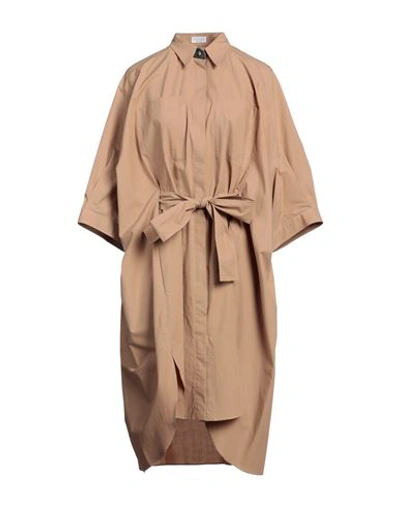 Shop Brunello Cucinelli Woman Midi Dress Light Brown Size M Cotton, Brass In Beige