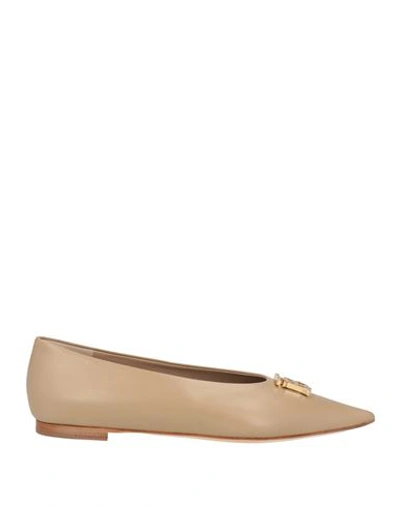 Shop Burberry Woman Ballet Flats Sand Size 7 Soft Leather In Beige