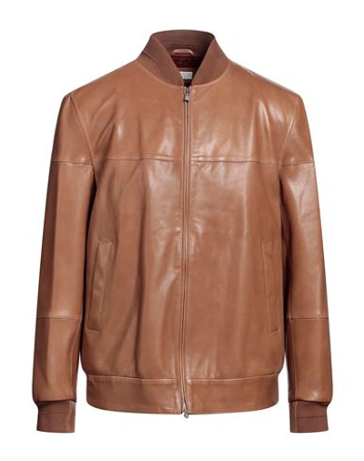 Shop Brunello Cucinelli Man Jacket Tan Size L Leather In Brown