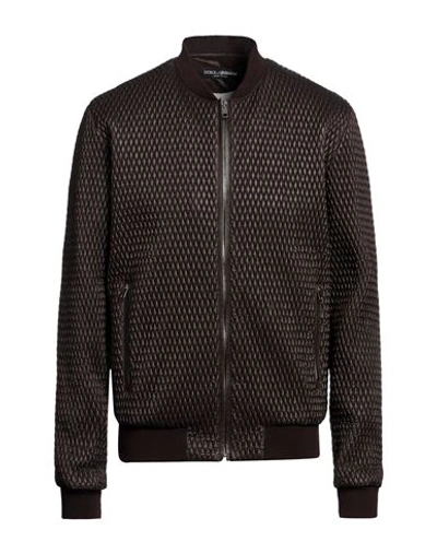 Shop Dolce & Gabbana Man Jacket Dark Brown Size 46 Polyamide, Polyester