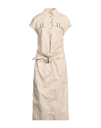 Shop Brunello Cucinelli Woman Midi Dress Beige Size M Cotton, Brass