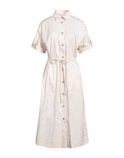 Shop Peserico Easy Woman Midi Dress Beige Size 6 Cotton, Elastane