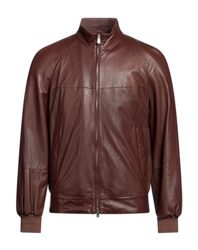 Shop Brunello Cucinelli Man Jacket Brown Size Xl Leather