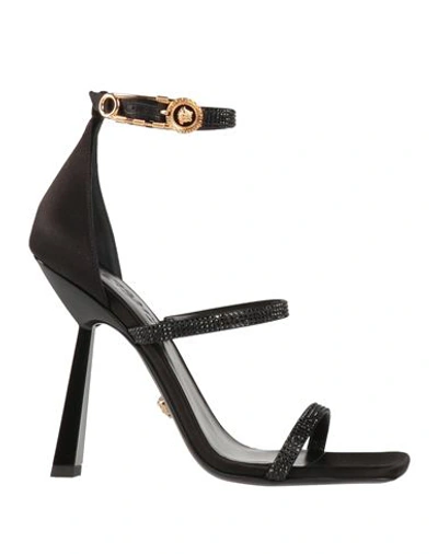 Shop Versace Woman Sandals Black Size 8 Textile Fibers