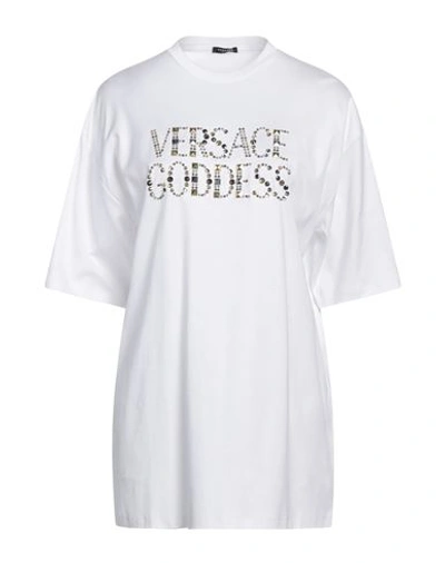 Shop Versace Woman T-shirt White Size 4 Cotton, Metal, Glass