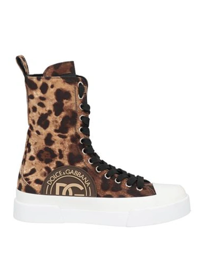 Shop Dolce & Gabbana Woman Sneakers Brown Size 6.5 Soft Leather, Textile Fibers