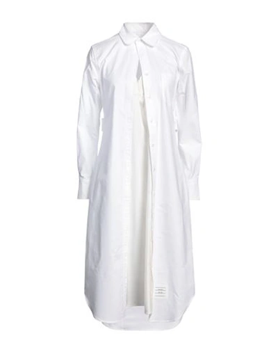 Shop Thom Browne Woman Midi Dress White Size 6 Cotton, Silk