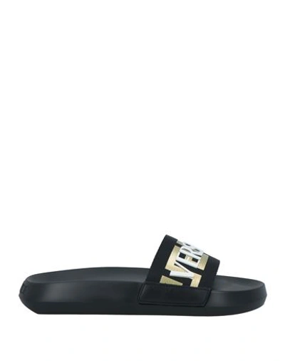 Versace La Greca Raised-logo Slides In Black