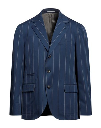 Brunello Cucinelli Man Blazer Slate Blue Size 38 Wool, Cotton In Blue