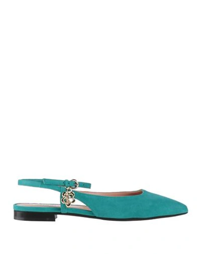 Shop Pollini Woman Ballet Flats Turquoise Size 8 Leather In Blue