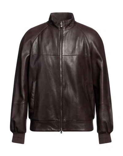 Shop Brunello Cucinelli Man Jacket Dark Brown Size M Leather, Cupro, Cotton