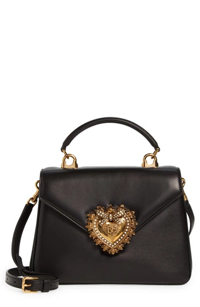 Shop Dolce & Gabbana Devotion Leather Top Handle Bag In Black