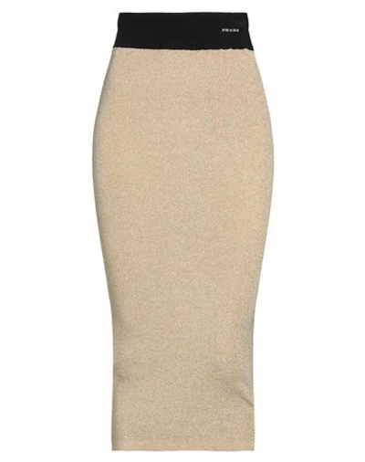 Shop Prada Woman Midi Skirt Gold Size 4 Viscose, Polyamide, Cotton, Metallic Fiber, Elastane