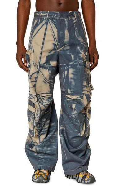 Shop Diesel P-hugh Print Cargo Pants In Brown/blue