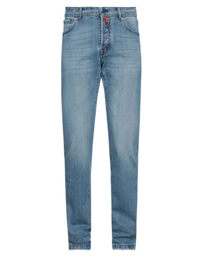 Shop Kiton Man Jeans Blue Size 33 Cotton, Elastane
