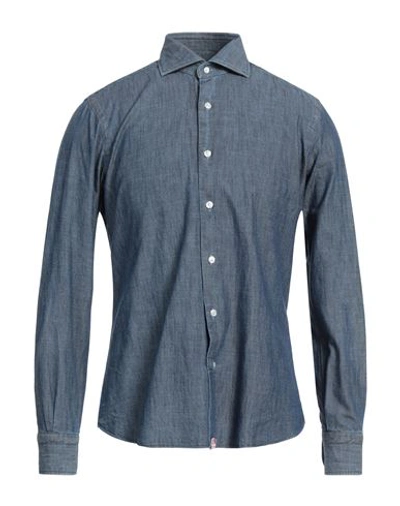 Shop Barba Napoli Man Denim Shirt Blue Size 17 Cotton