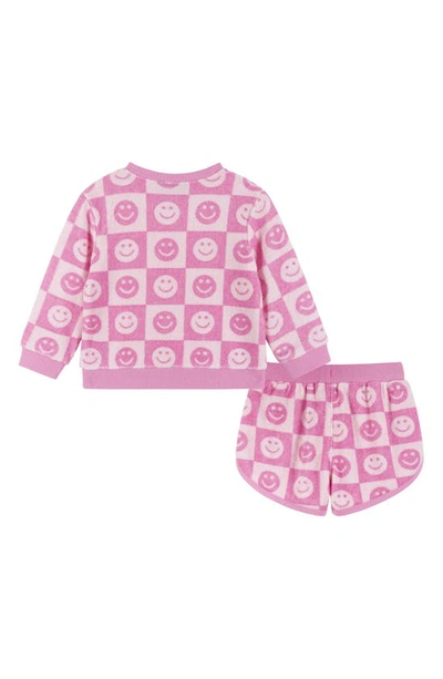 Shop Andy & Evan Smiley Terry Cloth Sweatshirt & Shorts Set In Pink Smiley