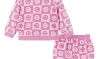 Shop Andy & Evan Smiley Terry Cloth Sweatshirt & Shorts Set In Pink Smiley