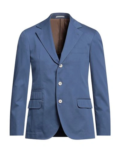 Shop Brunello Cucinelli Man Blazer Slate Blue Size 46 Cotton