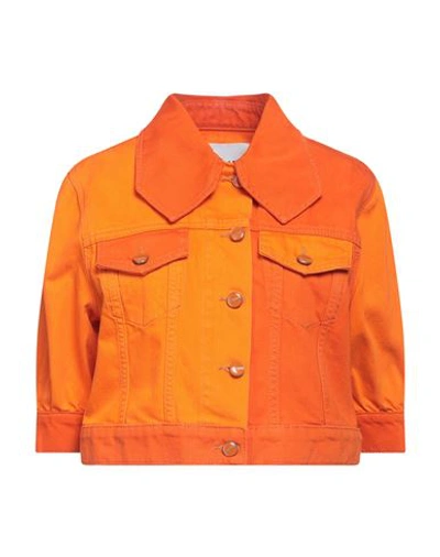 Shop Ganni Woman Denim Outerwear Orange Size 4 Organic Cotton