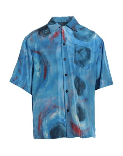 Shop Marni Man Shirt Azure Size 40 Silk In Blue