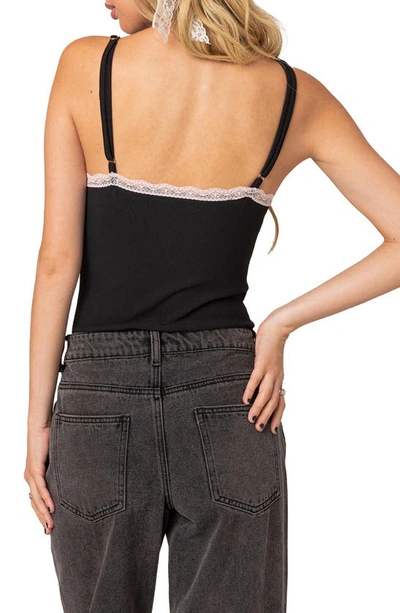 Edikted Gloria Lace Detail Rib Bodysuit In Black