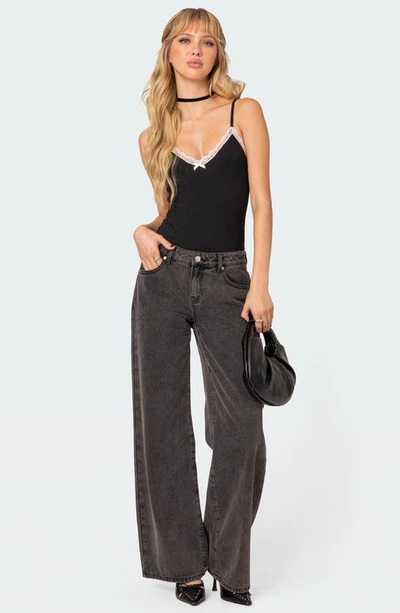 Edikted Gloria Lace Detail Rib Bodysuit In Black