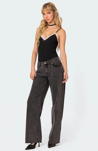 Edikted Gloria Lace Detail Rib Bodysuit In Black