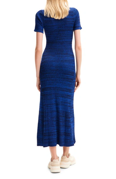 Shop Desigual Long Mottled Ribbed Dress In Blue