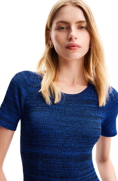 Shop Desigual Tira Marled Rib Midi Sweater Dress In Blue