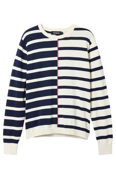Shop Desigual Jers Tula Mixed Stripe Cotton Sweater In White
