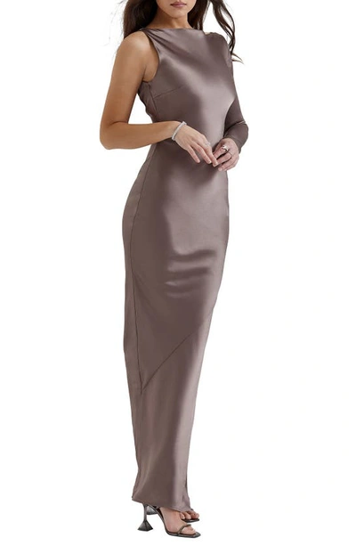 House Of Cb Catiana Asymmetric Satin Cocktail Dress In Pebble Grey