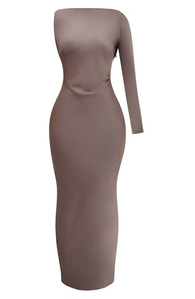 House Of Cb Catiana Asymmetric Satin Cocktail Dress In Pebble Grey