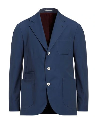 Shop Brunello Cucinelli Man Blazer Slate Blue Size 44 Cotton, Elastane