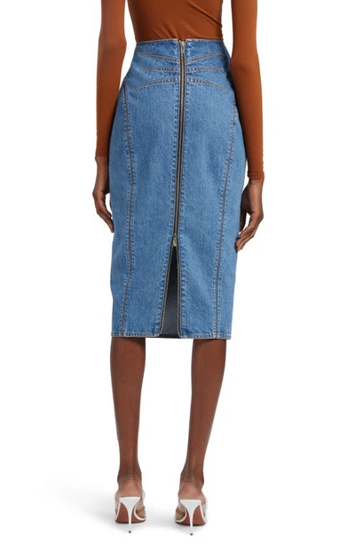 Shop Alaïa Cotton Denim Pencil Skirt In Bleu Vintage