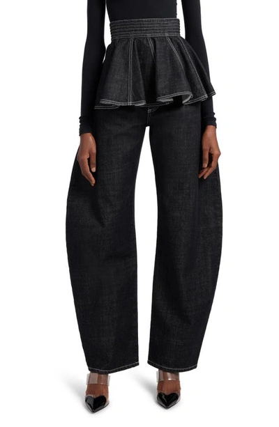 Shop Alaïa Cotton Denim Round Jeans In Denim Noir