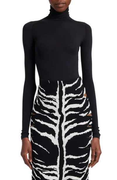 Shop Alaïa Turtleneck Long Sleeve Thong Bodysuit In Noir Alaia