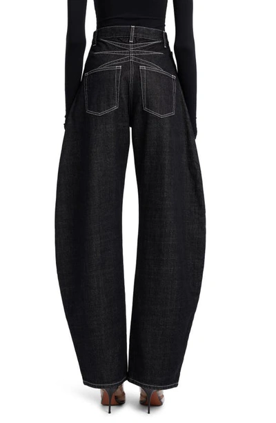 Shop Alaïa Cotton Denim Round Jeans In Denim Noir