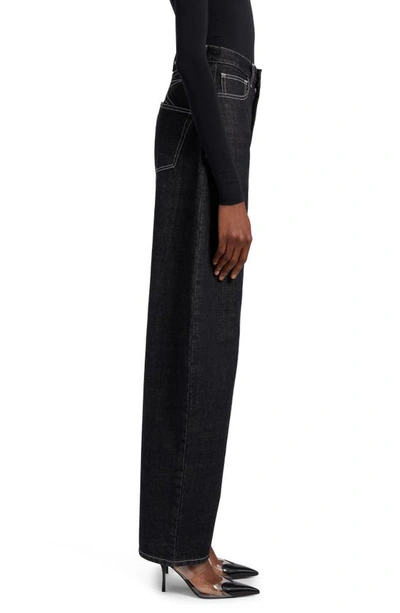 Shop Alaïa Cotton Denim Round Jeans In Denim Noir