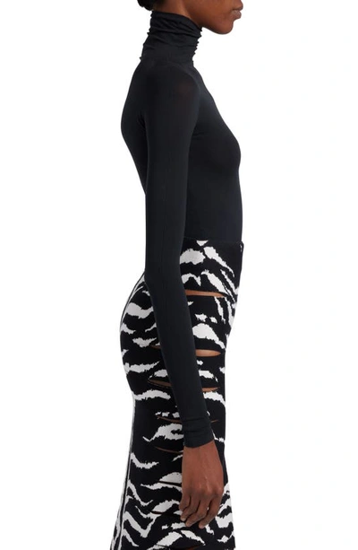 Alaïa Turtleneck Long Sleeve Thong Bodysuit In Noir Alaia