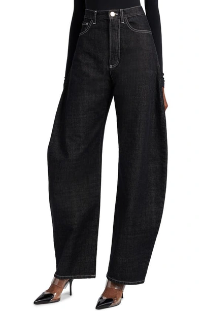 Alaïa Cotton Denim Round Jeans In Denim Noir
