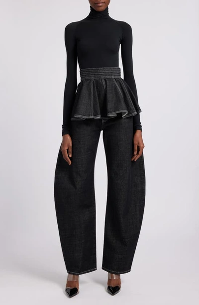 Shop Alaïa Cotton Denim Round Jeans In Denim Noir