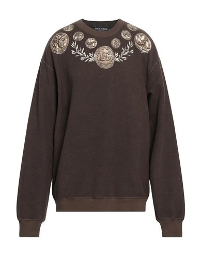 Shop Dolce & Gabbana Man Sweatshirt Cocoa Size 42 Cotton, Elastane In Brown