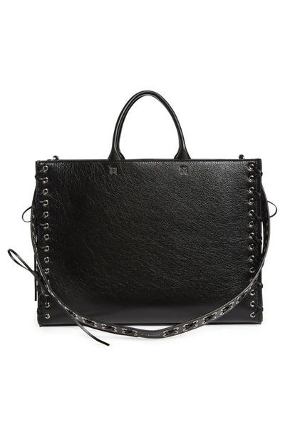 Shop Givenchy Medium G-tote Corset Leather Tote In Black