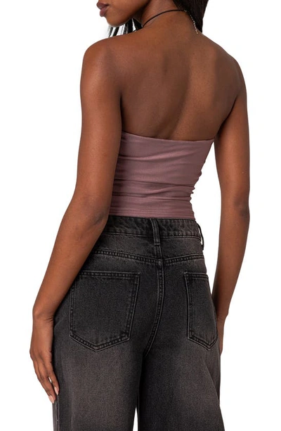 Edikted Maxeen Shiny Ruched Tube Top In Mauve