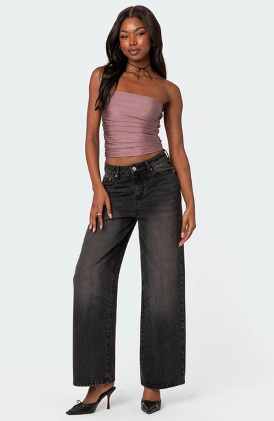 Edikted Maxeen Shiny Ruched Tube Top In Mauve