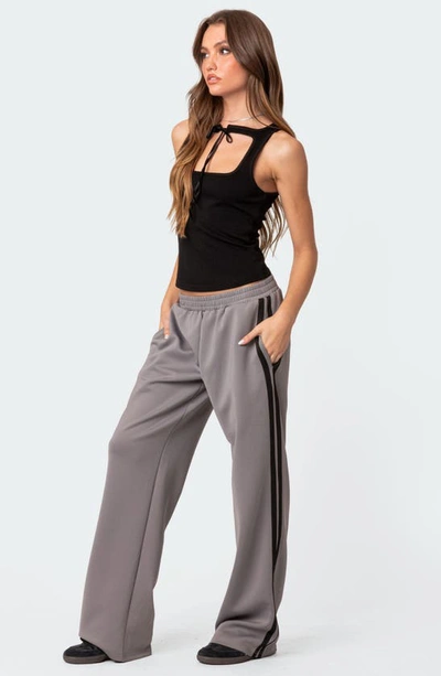 Shop Edikted Robyn Side Stripe Track Pants In Dark-gray